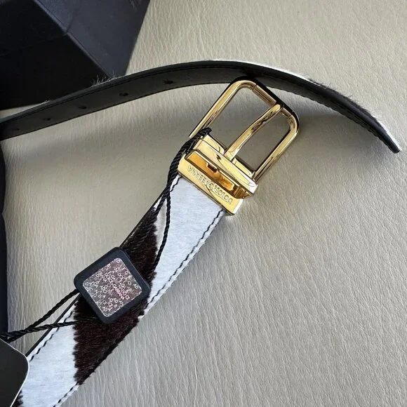 NEW Dolce & Gabbana Brown White Zebra Pony Hair Gold Buckle Women's Belt 90 Cm - Picture 7 of 10